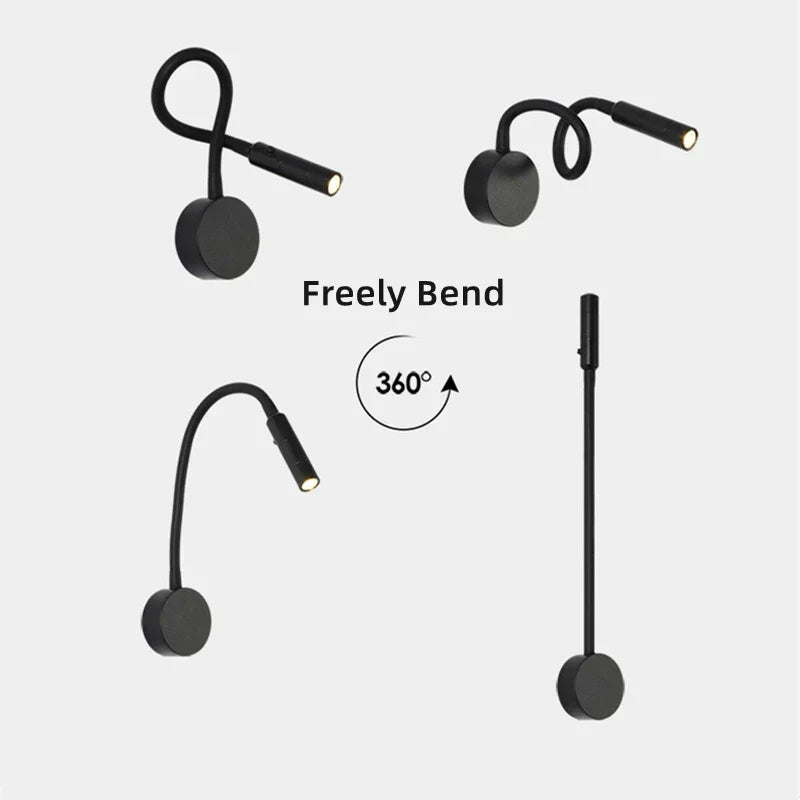 Kalsten | Modern Flexible LED Reading Wall Lamp with Switch for Bedroom and Study - 1W/3W