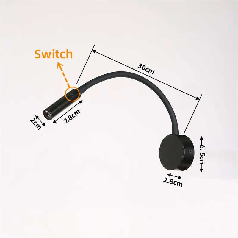 Modern Flexible LED Reading Wall Lamp with Switch for Bedroom and Study - 1W/3W | Kalsten