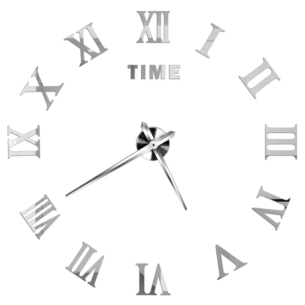 Large Wall Clock DIY 3D Self-adhesive Mirror Acrylic Wall Clock for Kitchen Dining Room Living Room Creative Home Decor | Karnz