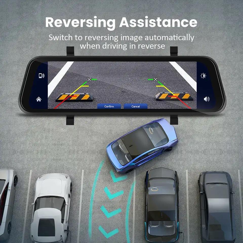 Skanto | VisionMirror Pro – Ultra HD Mirror Dash Cam with Wireless CarPlay & Android Auto