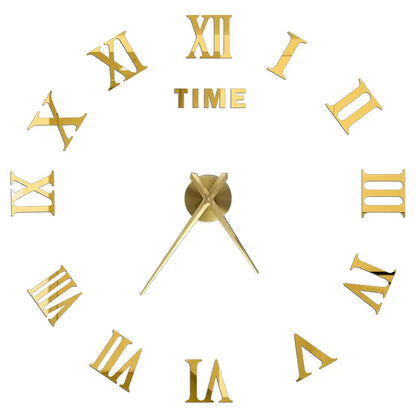 Large Wall Clock DIY 3D Self-adhesive Mirror Acrylic Wall Clock for Kitchen Dining Room Living Room Creative Home Decor | Karnz
