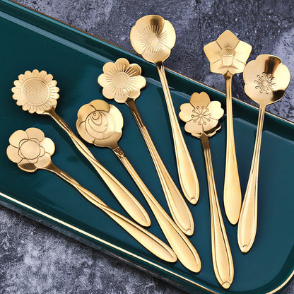 BowLift | 8-piece stainless steel teaspoon set with flower design