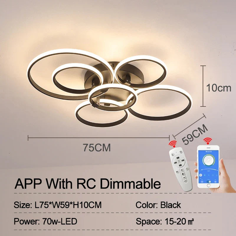 Modern LED Ceiling Light – Dimmable RC & APP Control, Circular Ring Design for Living Room, Bedroom, Kitchen & Dining Room | Kalsten