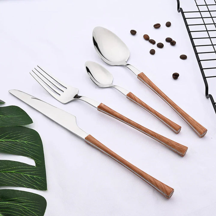 Rustic Dining Stainless Steel Cutlery with Wooden Handles