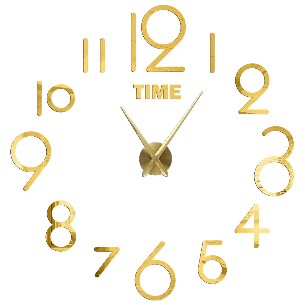Large Wall Clock DIY 3D Self-adhesive Mirror Acrylic Wall Clock for Kitchen Dining Room Living Room Creative Home Decor | Karnz