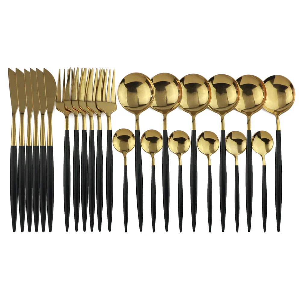Luxury Black-Gold Stainless Steel Cutlery Set - for Elegant Meals Kalsten
