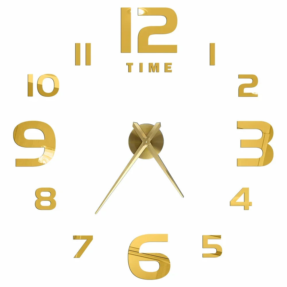 Large Wall Clock DIY 3D Self-adhesive Mirror Acrylic Wall Clock for Kitchen Dining Room Living Room Creative Home Decor | Karnz