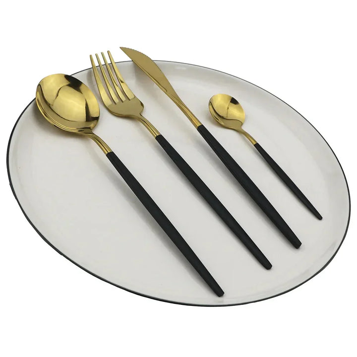 Luxury Black-Gold Stainless Steel Cutlery Set - for Elegant Meals Kalsten