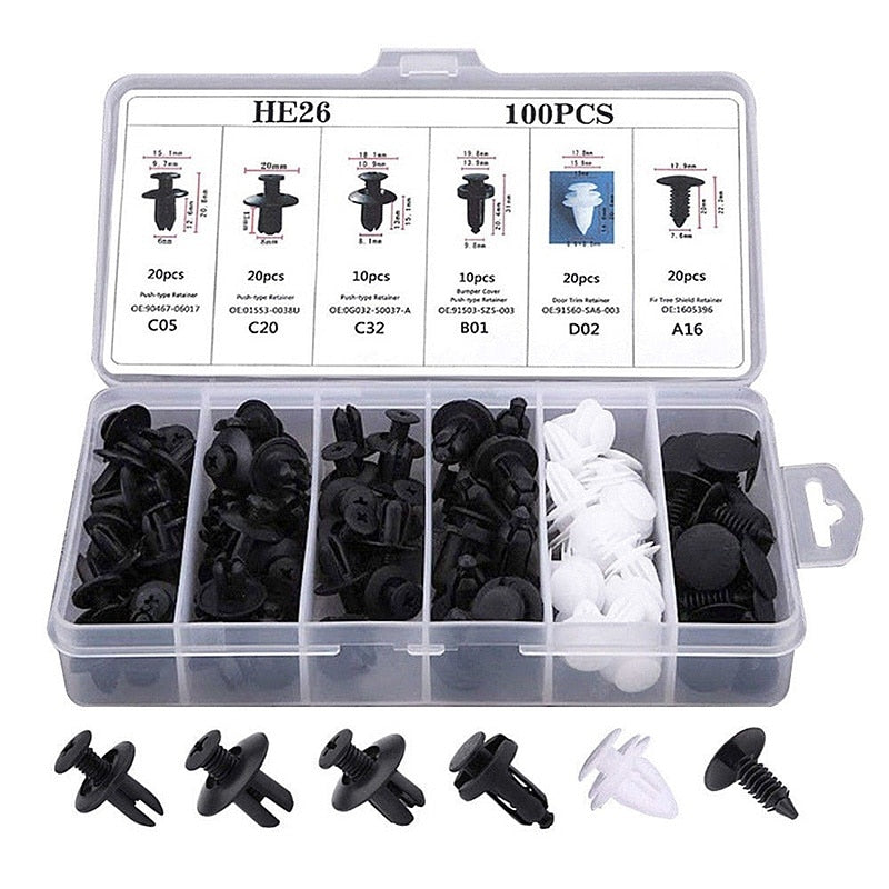100pcs Auto Fastener Pin Rivet Bumper Car Clip Kit | Kalsten