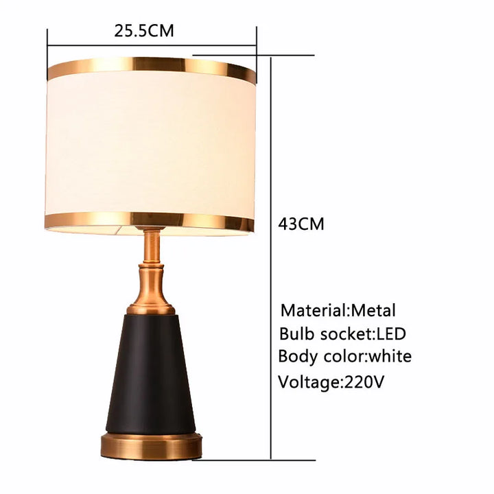 American Bedroom Bedside Table Lamp - Hotel Villa Guest Room Living Room Decorative Table Lamp Gold Iron LED Lamp | Kalsten