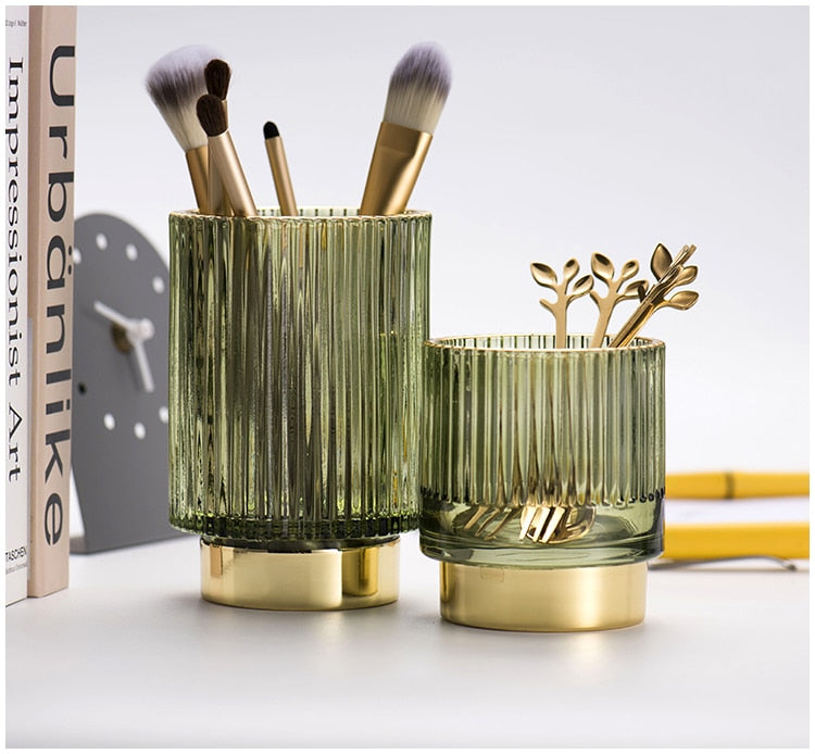 Kalsten | Elise Gold Foil Glass Makeup Halter & Organizer