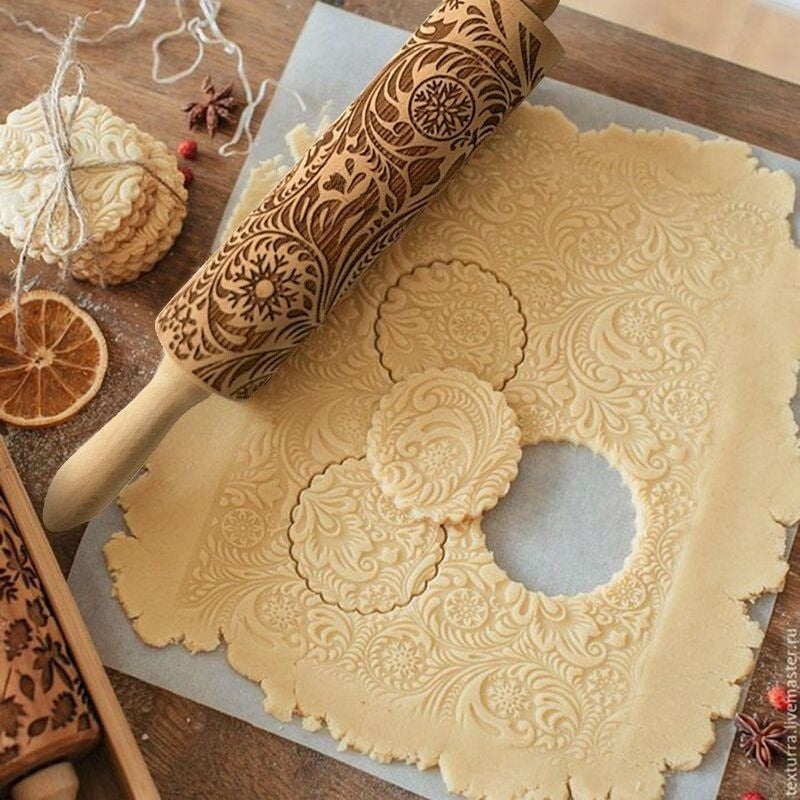 Kalsten | Embossed Wooden Rolling Pin | Holiday Cookie Engraver | Handcrafted Beech Wood | JollyRoller