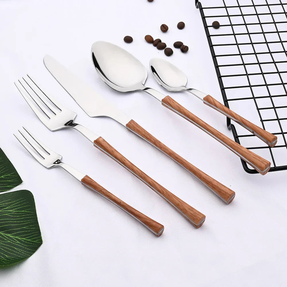 Rustic Dining Stainless Steel Cutlery with Wooden Handles