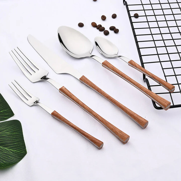 Rustic Dining Stainless Steel Cutlery with Wooden Handles