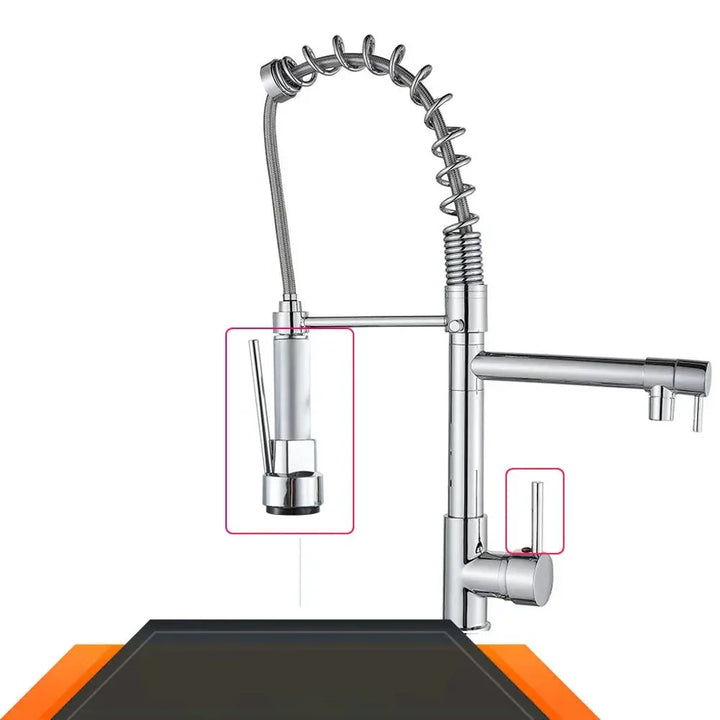 Retractable Faucet with Double Spout – Flexible Faucet for Sink, High Pressure, Swivel, Ideal for Modern Kitchens, Easy Installation | Kalsten