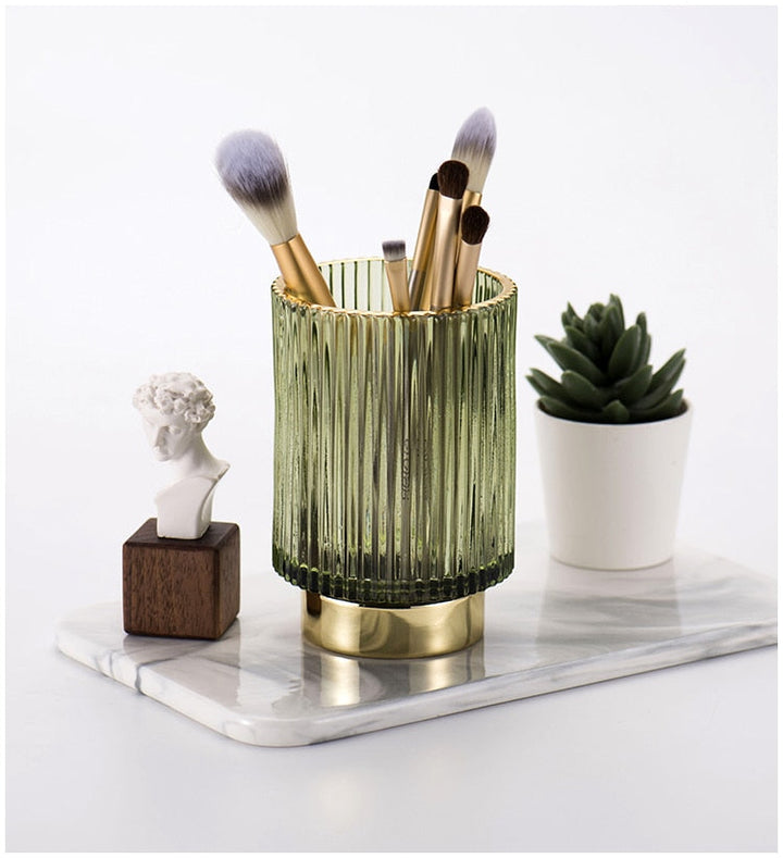 Kalsten | Elise Gold Foil Glass Makeup Halter & Organizer