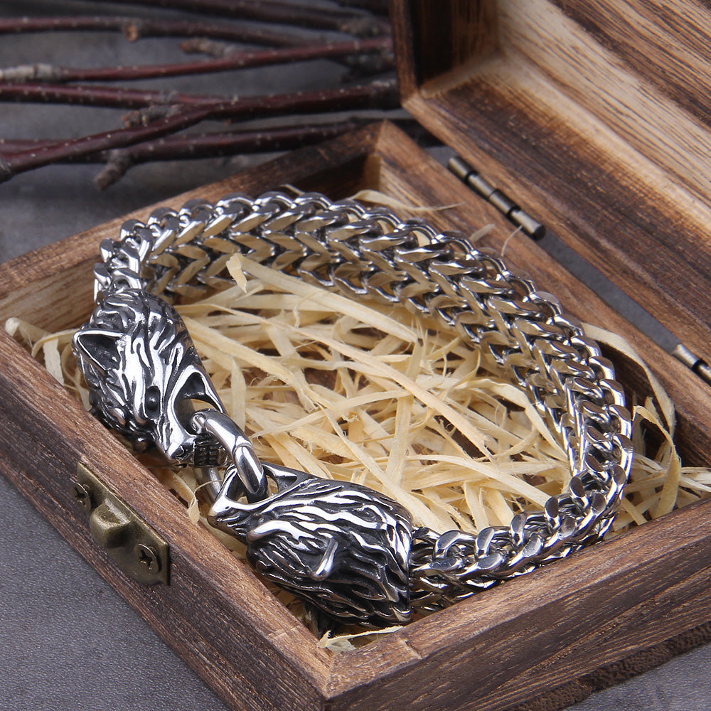 Kalsten | Silver Viking Bracelet "WolfBand" – Handmade with Fenrir Motif