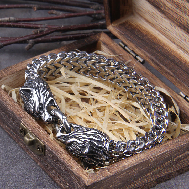 Kalsten | Silver Viking Bracelet "WolfBand" – Handmade with Fenrir Motif