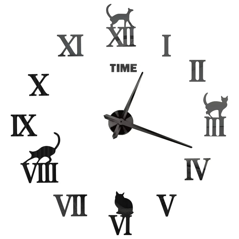 Large Wall Clock DIY 3D Self-adhesive Mirror Acrylic Wall Clock for Kitchen Dining Room Living Room Creative Home Decor | Karnz