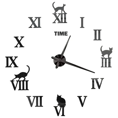 Large Wall Clock DIY 3D Self-adhesive Mirror Acrylic Wall Clock for Kitchen Dining Room Living Room Creative Home Decor | Karnz