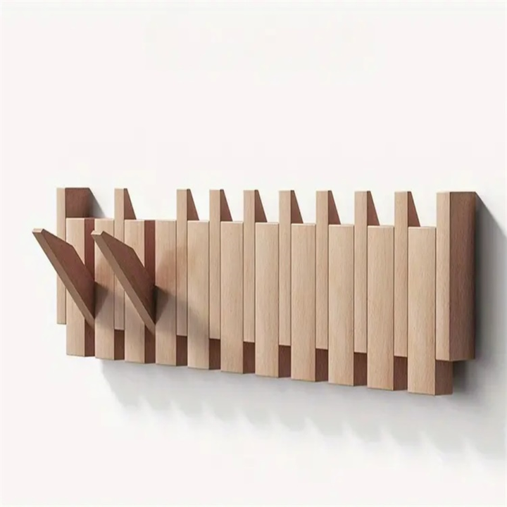 Wooden coat rack in piano design with foldable hooks | Kalsten