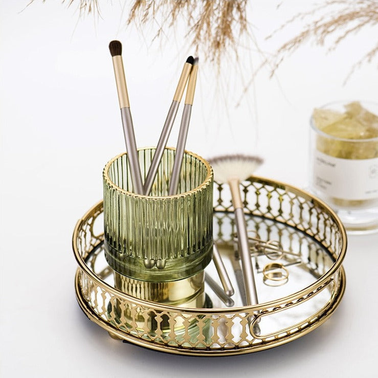Kalsten | Elise Gold Foil Glass Makeup Halter & Organizer