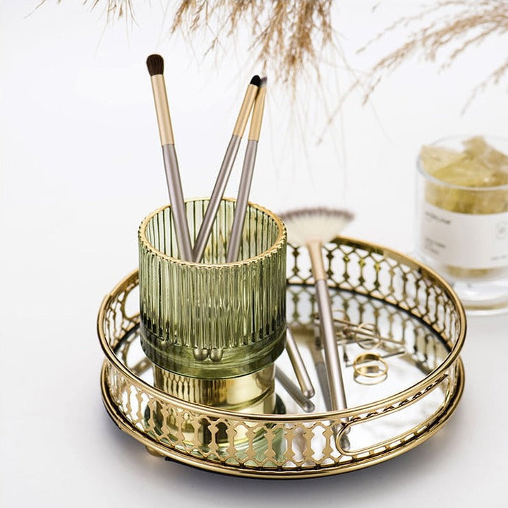 Kalsten | Elise Gold Foil Glass Makeup Halter & Organizer