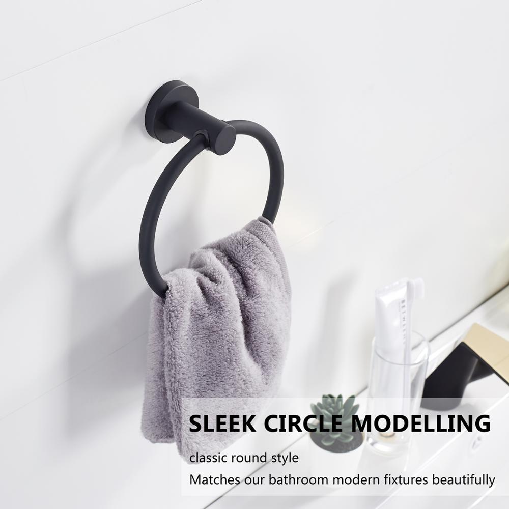 Kalsten | Towel ring made of 304 stainless steel in chrome, Round simple design, Black, European bathroom accessories, Rustproof