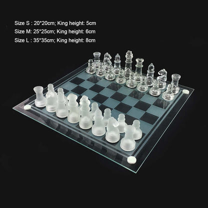 Sandsberg | Glass chess set | Frosted crystal figures with chessboard