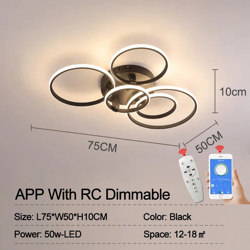 Modern LED Ceiling Light – Dimmable RC & APP Control, Circular Ring Design for Living Room, Bedroom, Kitchen & Dining Room | Kalsten