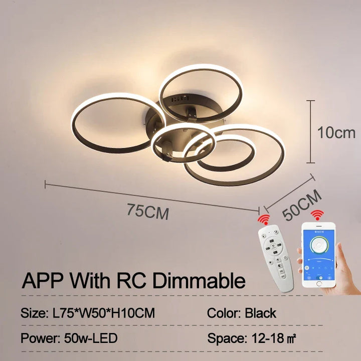 Modern LED Ceiling Light – Dimmable RC & APP Control, Circular Ring Design for Living Room, Bedroom, Kitchen & Dining Room | Kalsten