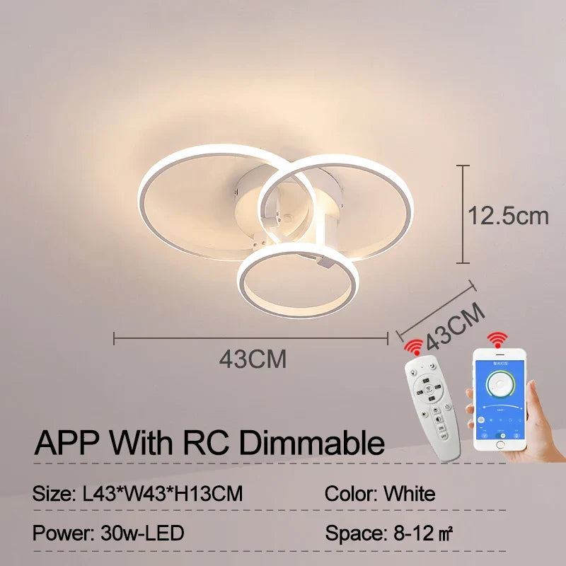 Modern LED Ceiling Light – Dimmable RC & APP Control, Circular Ring Design for Living Room, Bedroom, Kitchen & Dining Room | Kalsten