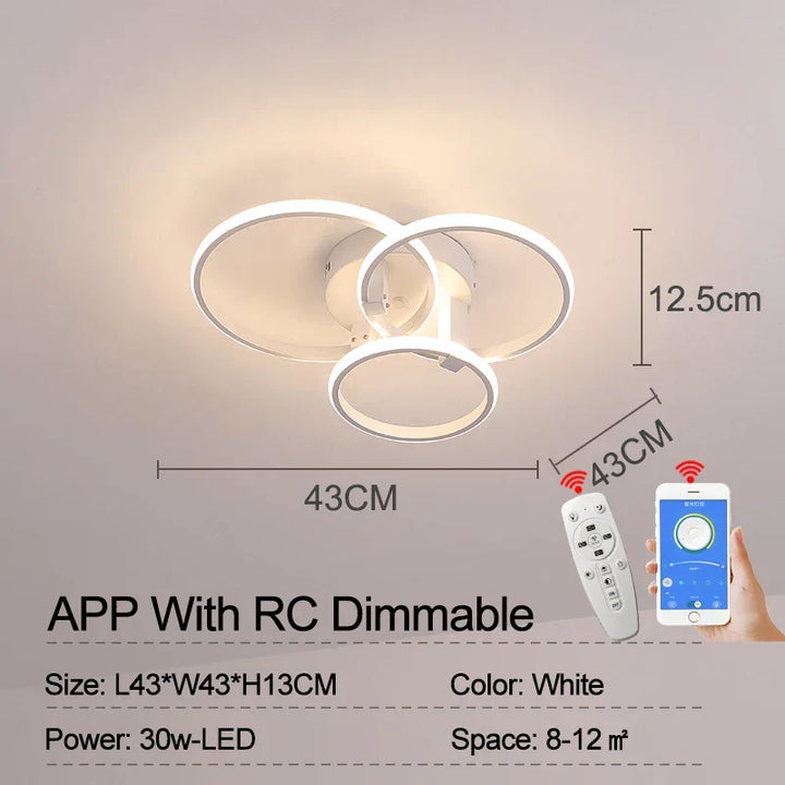Modern LED Ceiling Light – Dimmable RC & APP Control, Circular Ring Design for Living Room, Bedroom, Kitchen & Dining Room | Kalsten