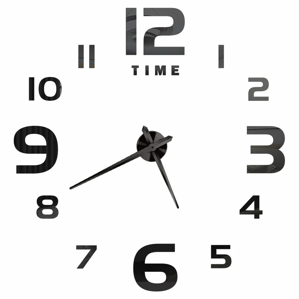 Large Wall Clock DIY 3D Self-adhesive Mirror Acrylic Wall Clock for Kitchen Dining Room Living Room Creative Home Decor | Karnz
