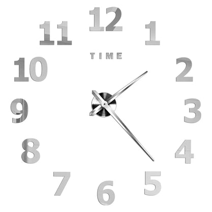 Large Wall Clock DIY 3D Self-adhesive Mirror Acrylic Wall Clock for Kitchen Dining Room Living Room Creative Home Decor | Karnz