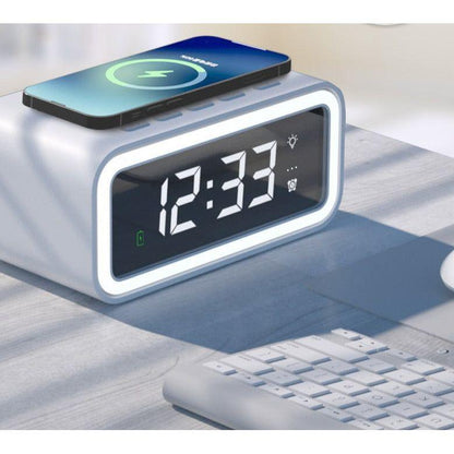 Skanto | MultiTime 2-in-1 Digital Alarm Clock with Wireless Qi Charging – LED Display & Snooze Function