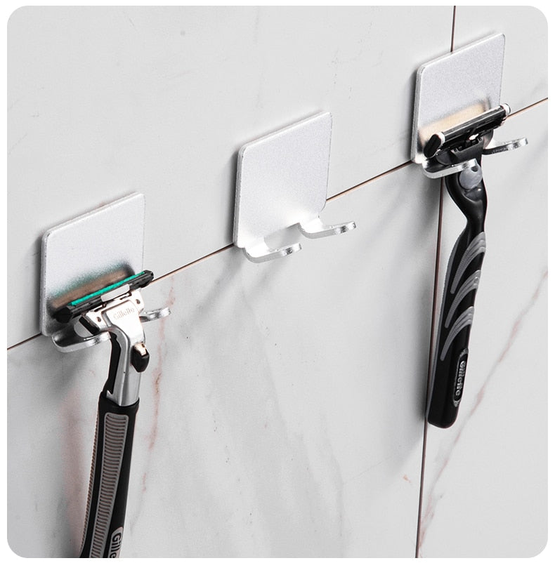 BowLift | Punch-free Razor Holder Storage Hook (1/2/3 Pieces) - Wall Mounted Men's Razor Shelf for the Bathroom