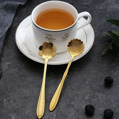 8-piece stainless steel teaspoon set with floral pattern