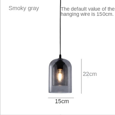 Modern Nordic LED Pendant Lamp – Gray Glass Hanging Light for Bedroom, Bar, Restaurant, Hotel & Living Room – E27 Suspension Lighting | Kalsten