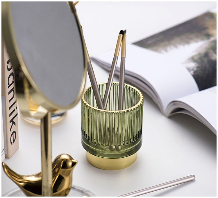 Kalsten | Elise Gold Foil Glass Makeup Halter & Organizer