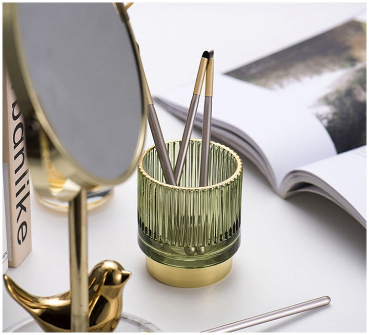 Kalsten | Elise Gold Foil Glass Makeup Halter & Organizer