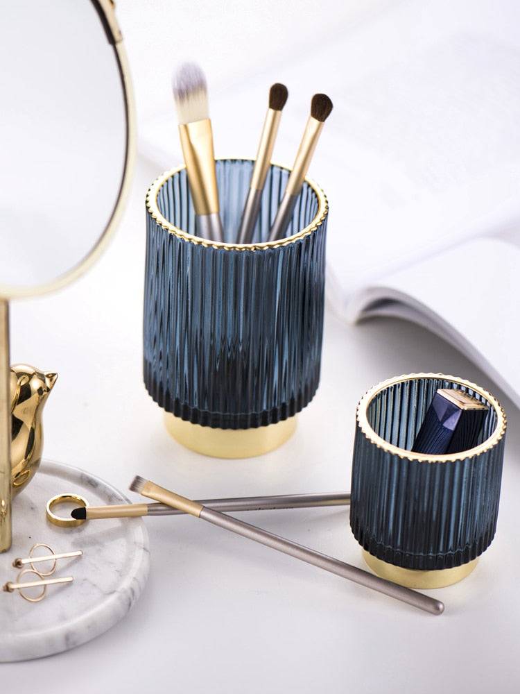 Kalsten | Elise Gold Foil Glass Makeup Halter & Organizer