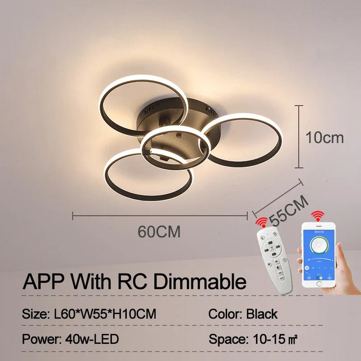 Modern LED Ceiling Light – Dimmable RC & APP Control, Circular Ring Design for Living Room, Bedroom, Kitchen & Dining Room | Kalsten