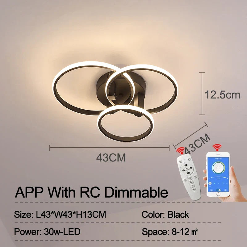 Modern LED Ceiling Light – Dimmable RC & APP Control, Circular Ring Design for Living Room, Bedroom, Kitchen & Dining Room | Kalsten