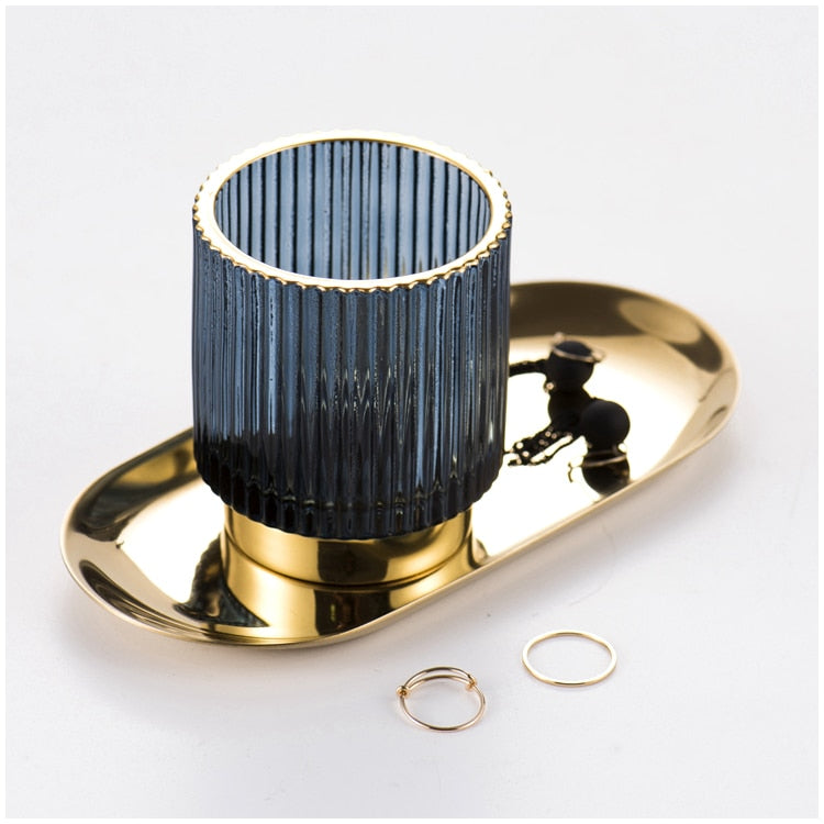 Kalsten | Elise Gold Foil Glass Makeup Halter & Organizer