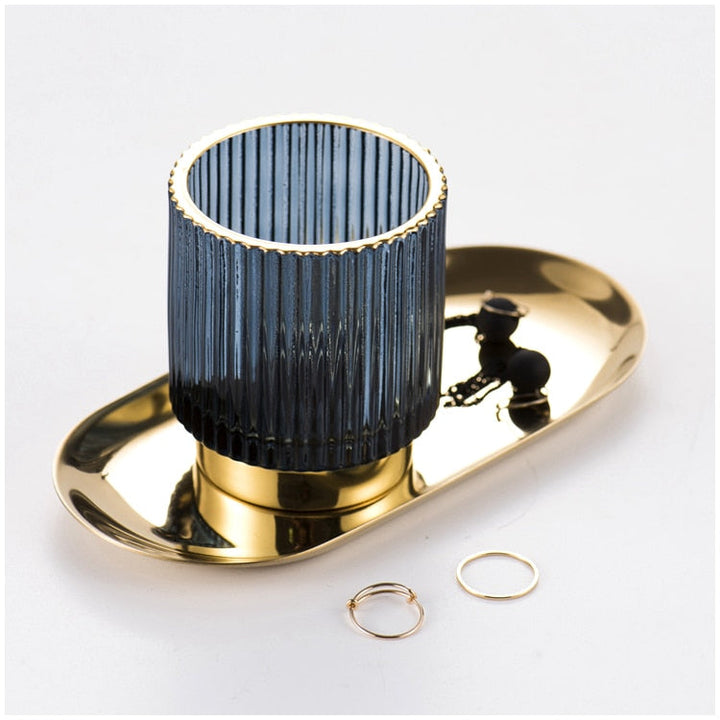 Kalsten | Elise Gold Foil Glass Makeup Halter & Organizer