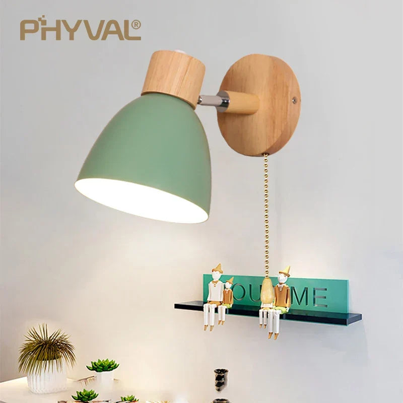 Kalsten | LumoNord Macaron Wall Lamp | Wood & Metal | 90° Swiveling Lamp Head | Scandinavian Design | E27 Socket (without bulb)