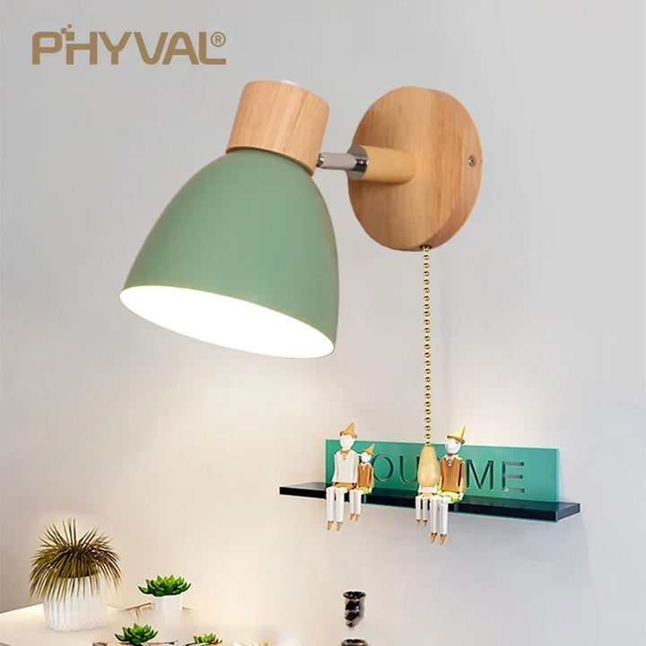 Kalsten | LumoNord Macaron Wall Lamp | Wood & Metal | 90° Swiveling Lamp Head | Scandinavian Design | E27 Socket (without bulb)
