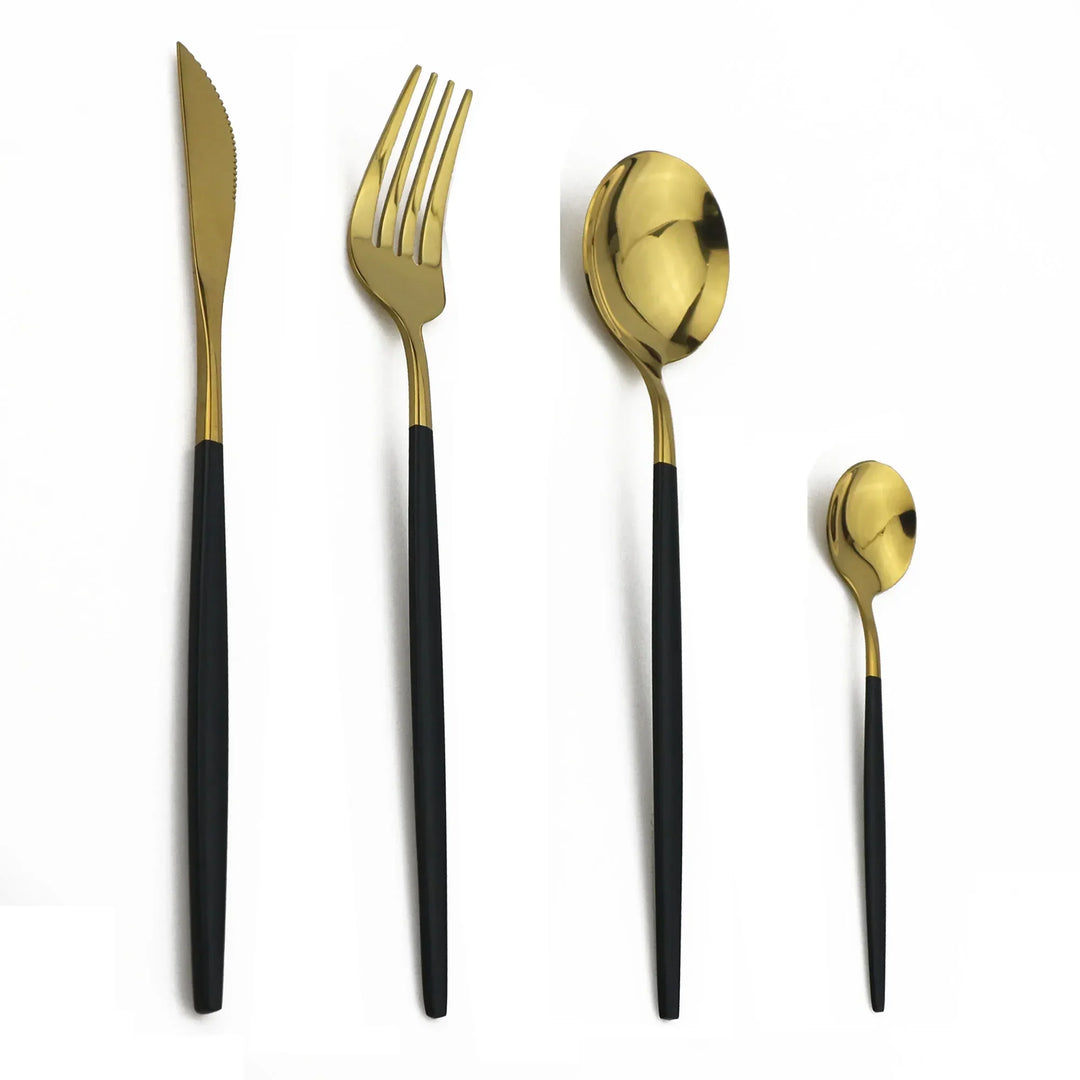 Luxury Black-Gold Stainless Steel Cutlery Set - for Elegant Meals Kalsten