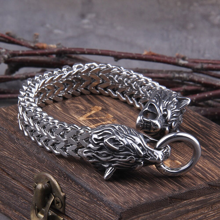 Kalsten | Silver Viking Bracelet "WolfBand" – Handmade with Fenrir Motif